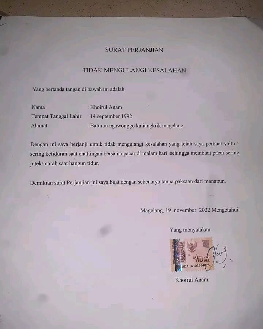 Yph Surat Perjanjian Pacaran Bermaterai Ini Isinya Bikin Geleng Kepala 0834